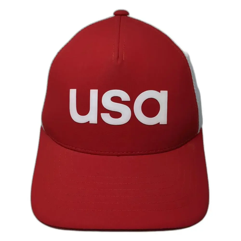 adidas 5 Panel Hat Red White M USA Mesh Flexfit Polyester Graphic Golf Sport
